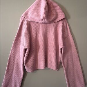 PrettyLittleThing Pink Ribbed Hoodie Sweater